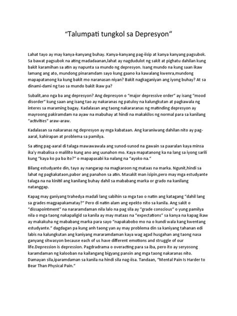 Talumpati Tungkol Sa Depresyon .